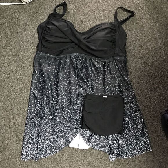 Swimsuit Dress Tankini Women 3XL Top Shark bite Hem Bottom Black Stretch Padded - Picture 3 of 12